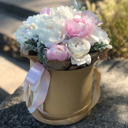 Пионы в шляпной коробке в Керчи